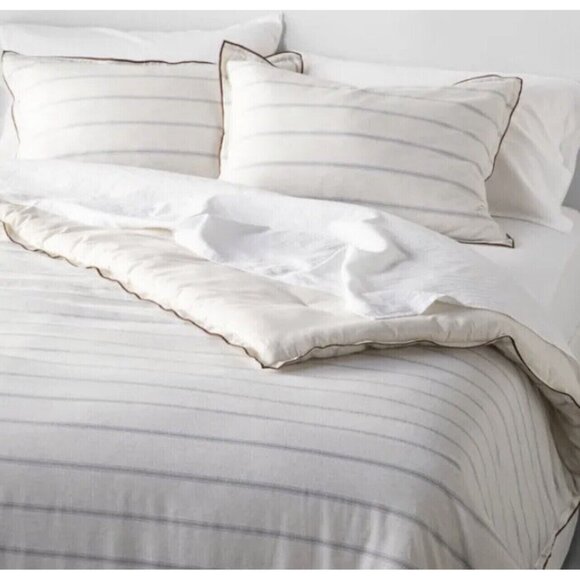 Hearth & Hand with Magnolia Tick Stripe with Contrast Hem Duvet & Sham Set, Twin - Picture 1 of 5